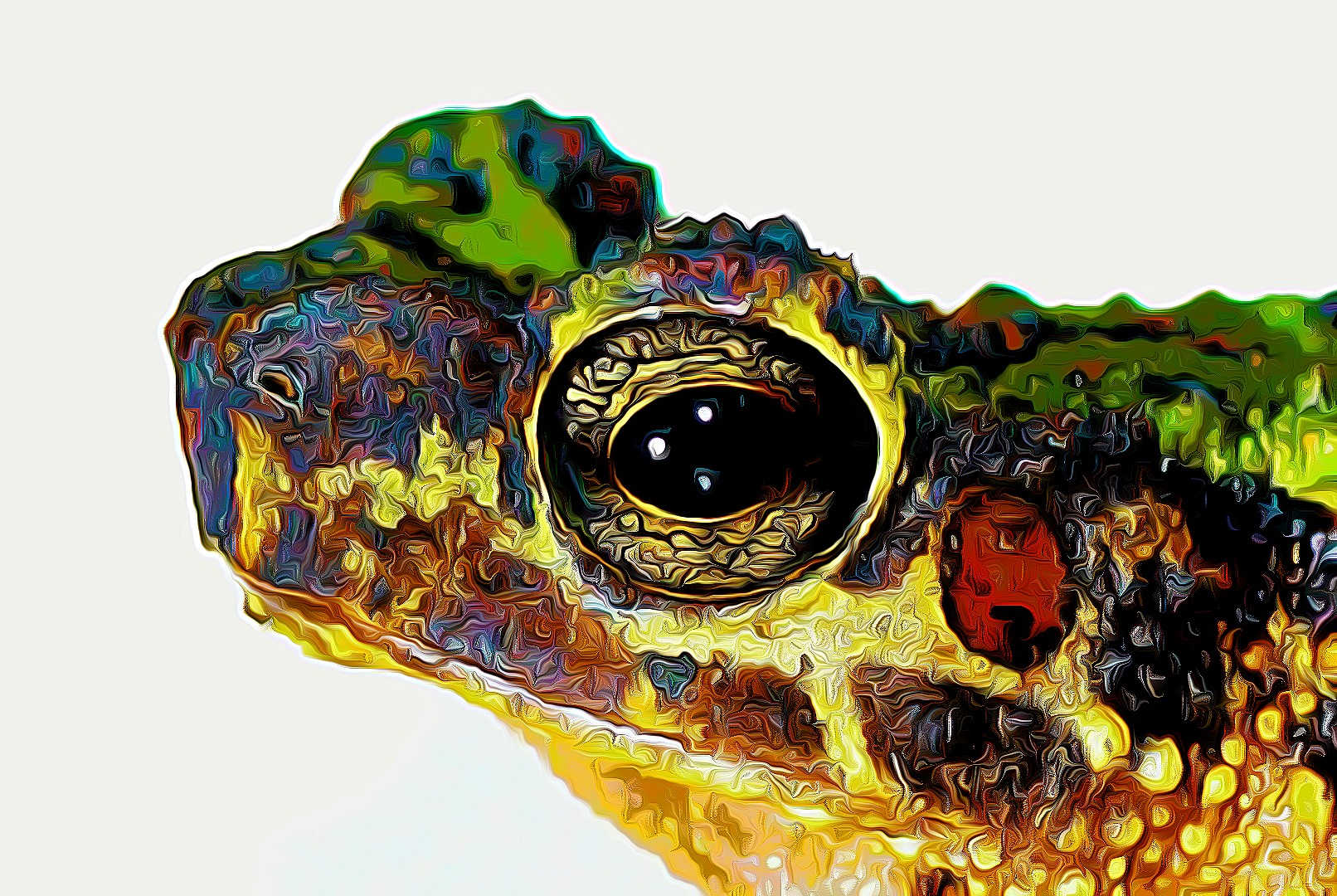 Colourful Bornean Rainbow Toad (Ansonia latidisca) sitting on a leaf in a rainforest habitat