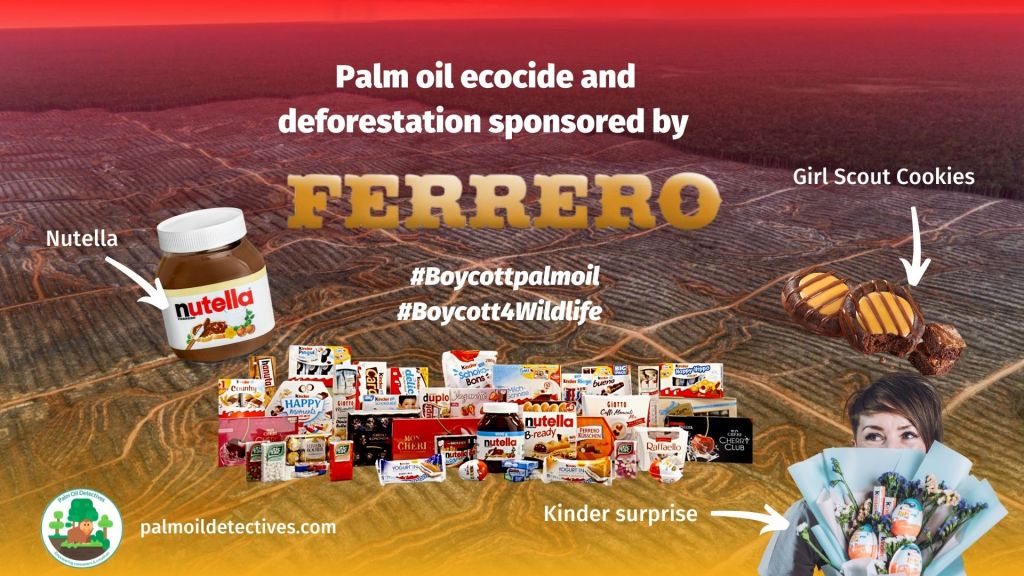 Boycott Ferrero because their products contain palm oil linked to deforestation and species extinction #Boycottpalmoil #Boycott4Wildlife