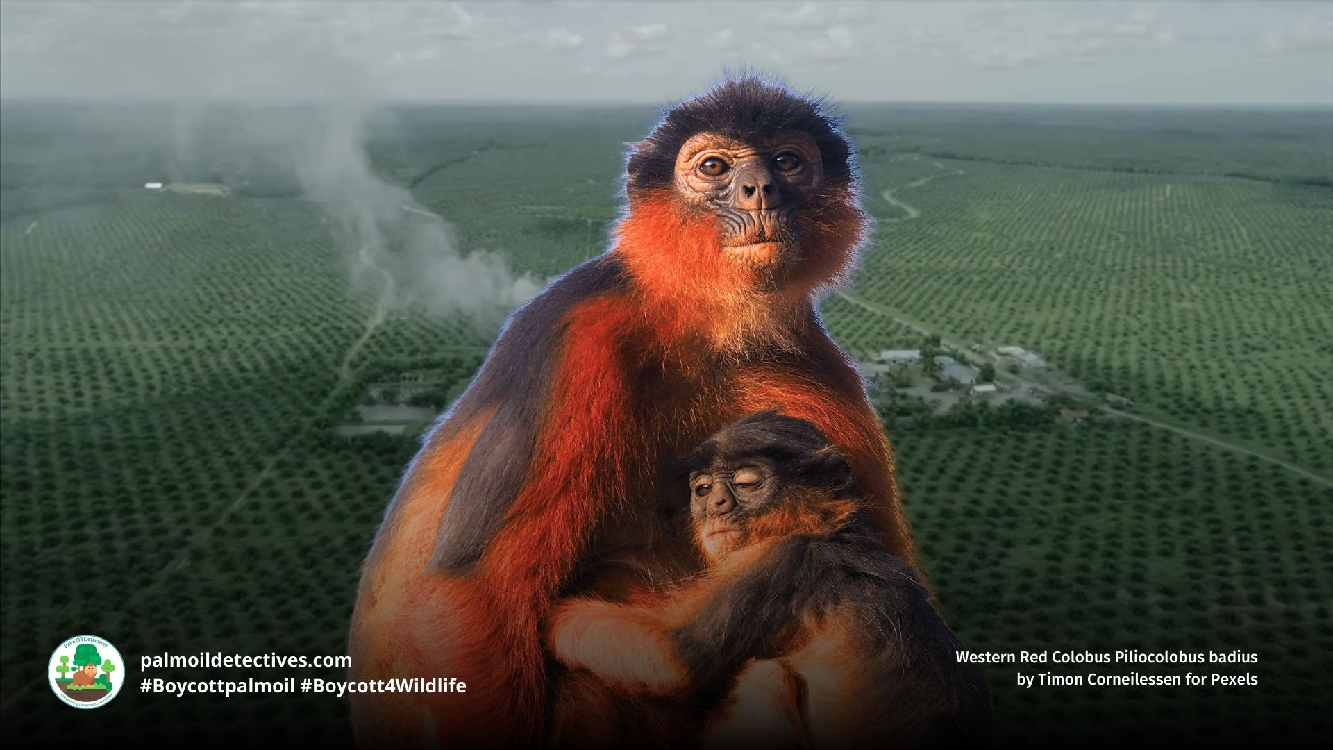 Western Red Colobus Piliocolobus badius mother and infant - palm oil is a threat