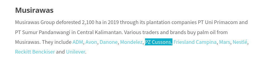 PZ Cussons Musirawas palm oil deforestation