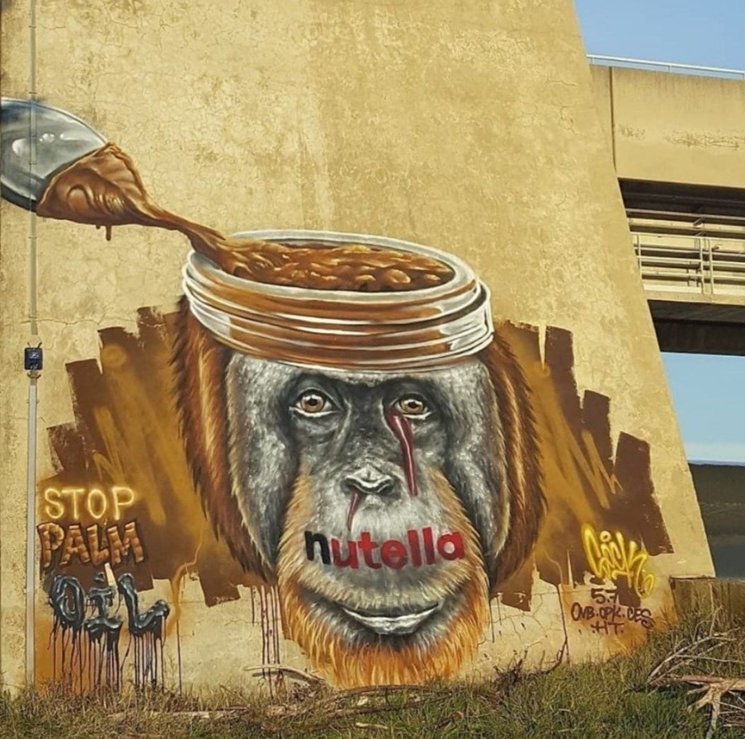 Nutella Ferrero and palm oil street art - by Sock Wild Sketch