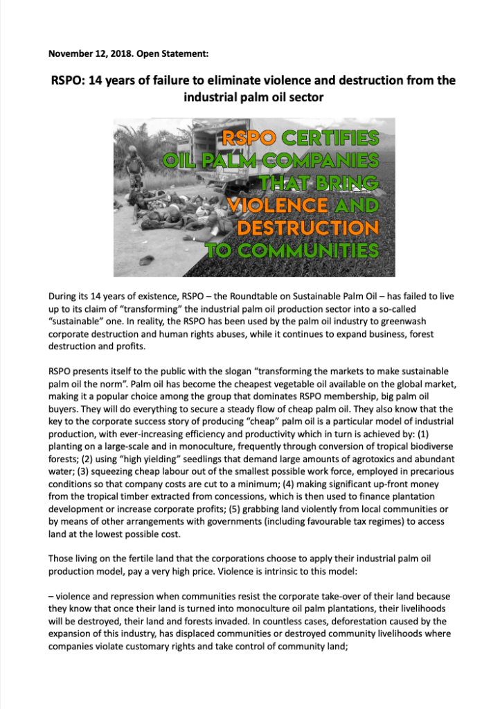 The RSPO: 14 Years of Failure by Friends of the Earth International and Co-signed by 100 Indigenous and Human Rights Organisations (2014) 