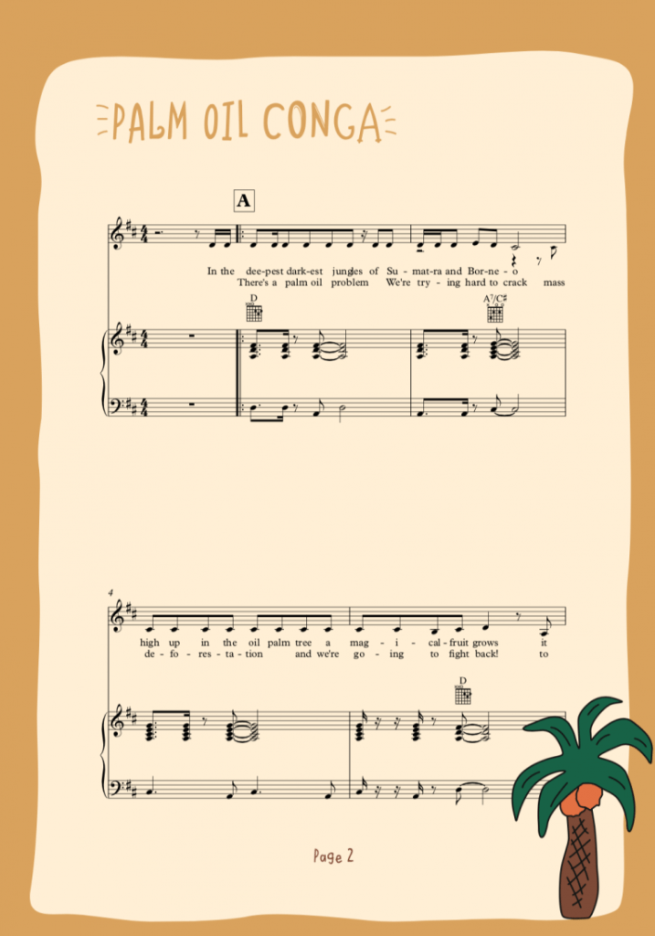 Chester Zoo educational material, words and music to the song 'Palm Oil Conga' designed for small children. 