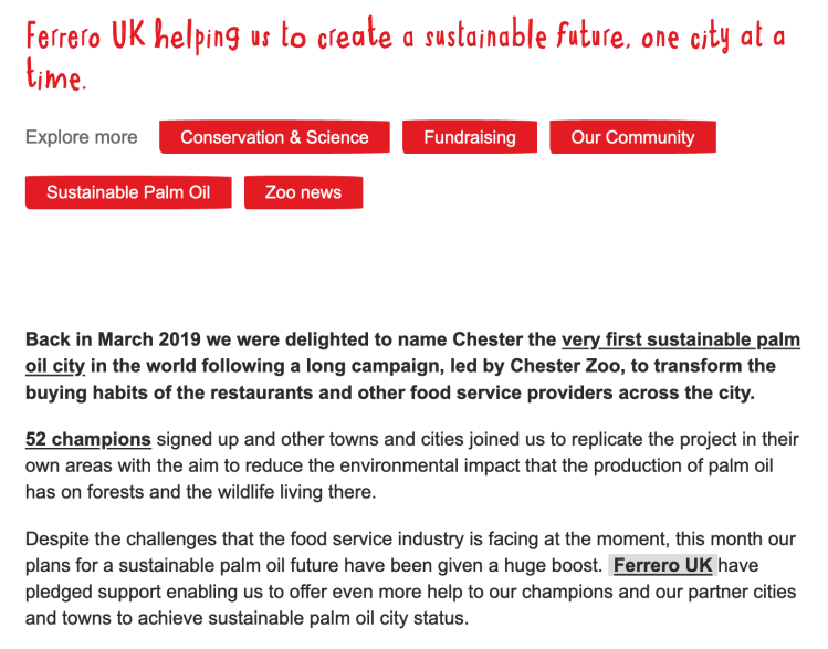 The agreement between Chester Zoo and Ferrero