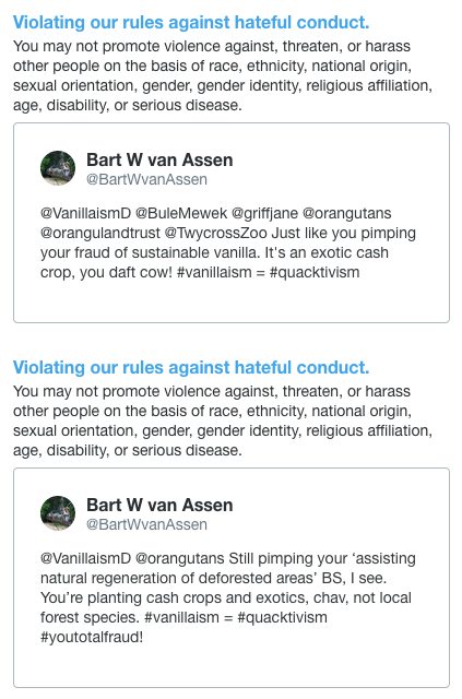 Bart Van Assen AKA Wilding Rocks AKA The Wicorman AKA PalmOilTruther harassing people and getting banned from Twitter