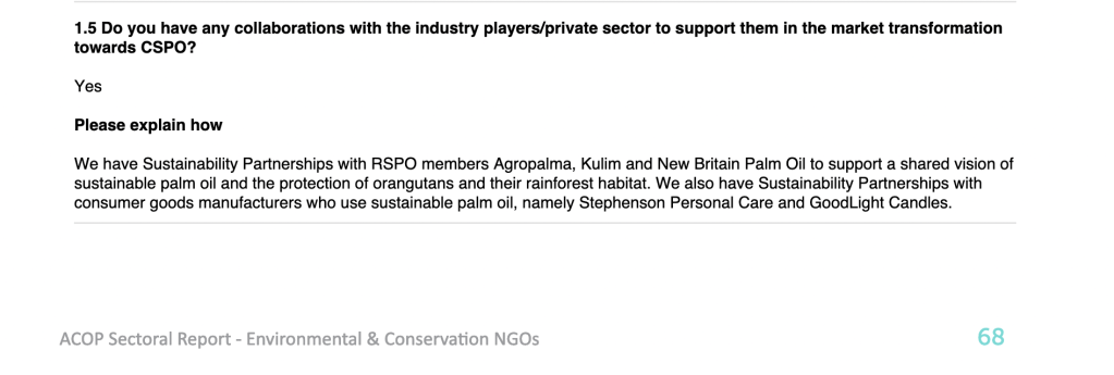 Orangutan Land Trust receives funding from Agropalma: during its decades long destruction of the Amazon for palm oil. Orangutan Land Trust receives funding from Agropalma: during its decades long destruction of the Amazon for palm oil. Source: RSPO ACOP Report 2014   