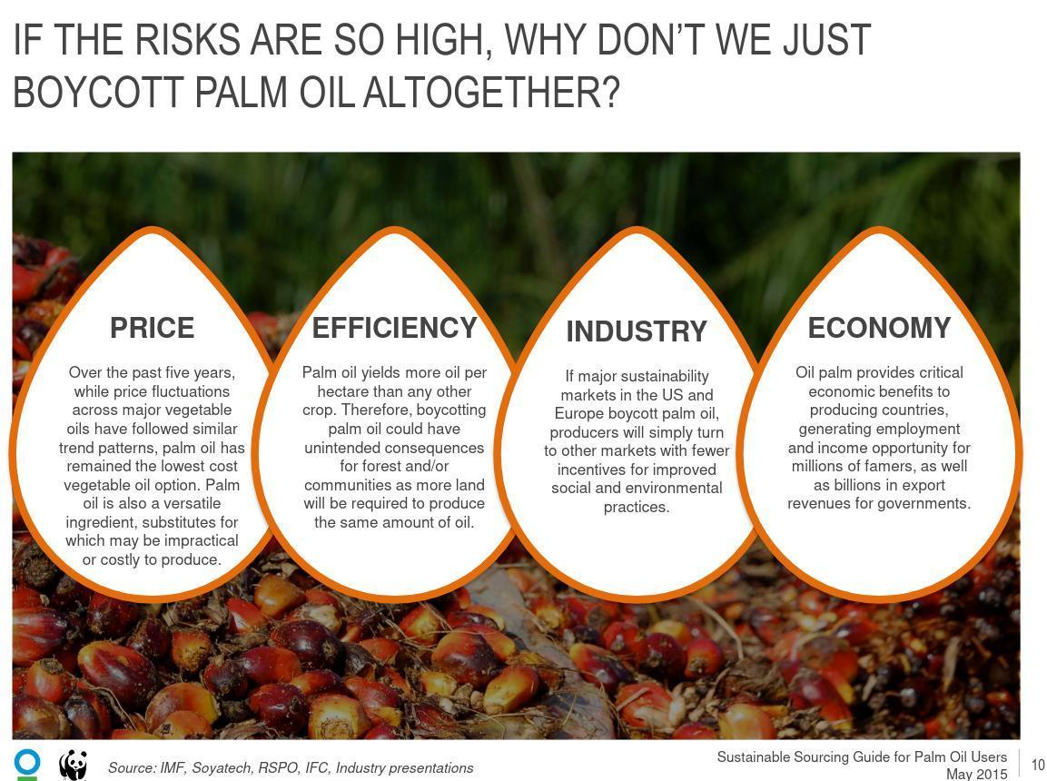 Greenwashing example - WWF's guide for consumers about why they should not boycott palm oil is based around economic reasons only