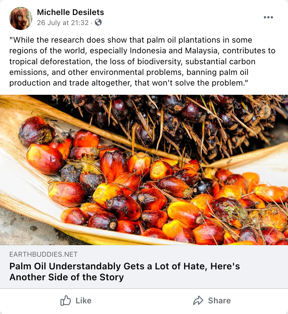 Endless greenwashing by Michelle Desilets and pushing the industry line on "sustainable" palm oil
