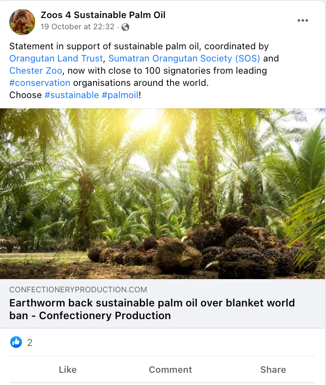 The RSPO partners with Zoos in order to push 'sustainable' palm oil