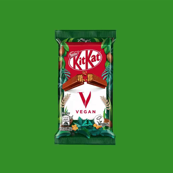 An example of greenwashing using words and design - Vegan Kitkat by Nestle