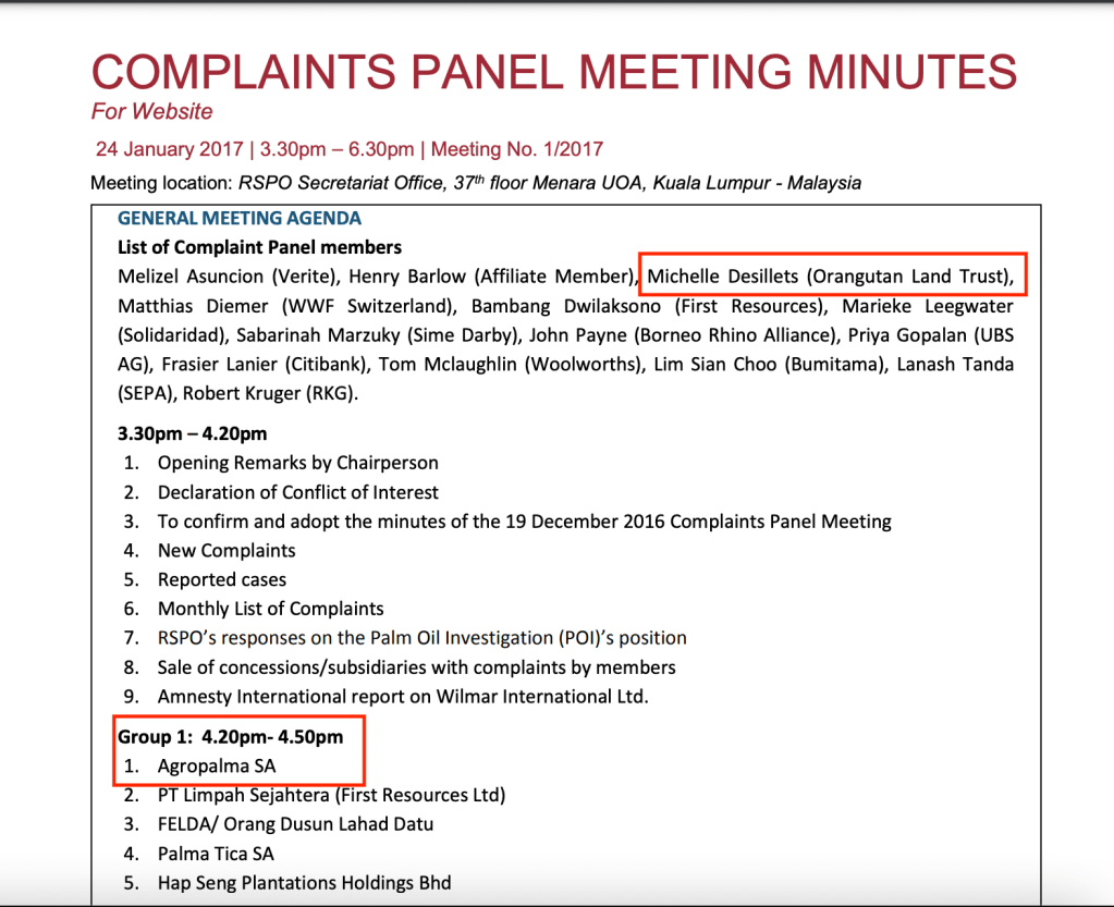 Between 2015 -2020, Agropalma were assessed by the RSPO's Complaints Panel for human rights abuses. This panel includes Orangutan Land Trust's Executive Director Michelle Desilets as a decision maker.  