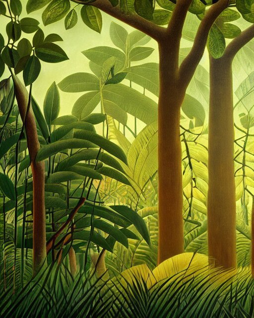 Jungle background inspired by Rousseau painting, rainforest
