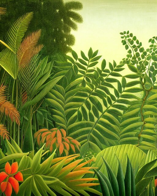 Jungle background inspired by Rousseau painting, rainforest