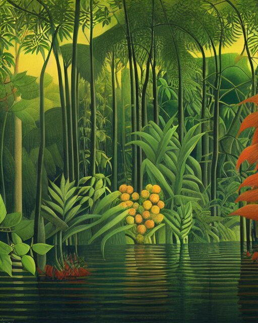 Jungle background inspired by Rousseau painting, rainforest