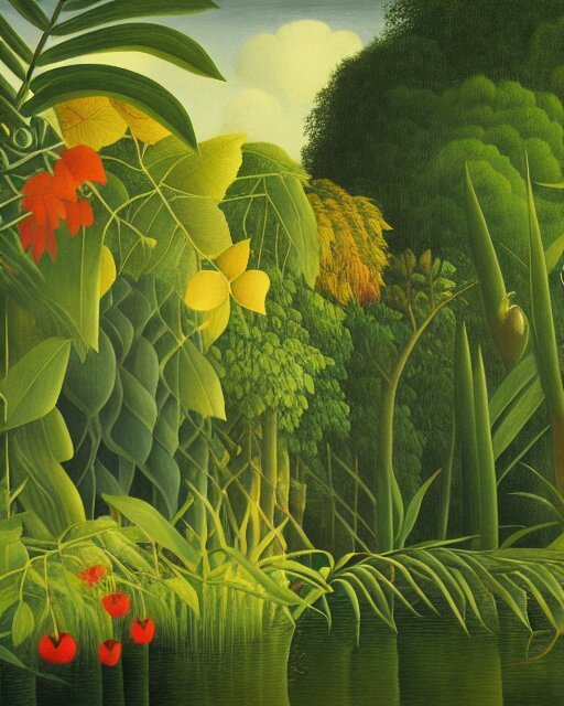 Jungle background inspired by Rousseau painting, rainforest