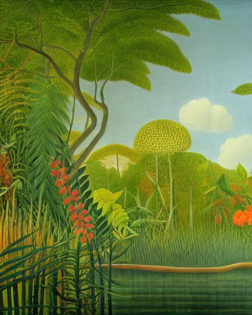 Jungle background inspired by Rousseau painting, rainforest
