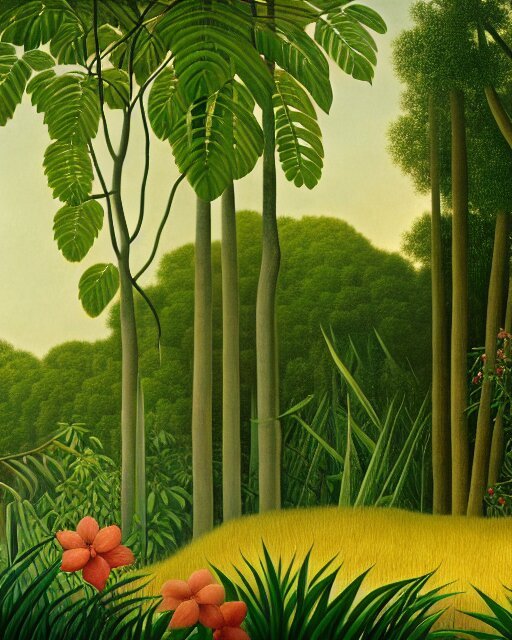 Jungle background inspired by Rousseau painting, rainforest