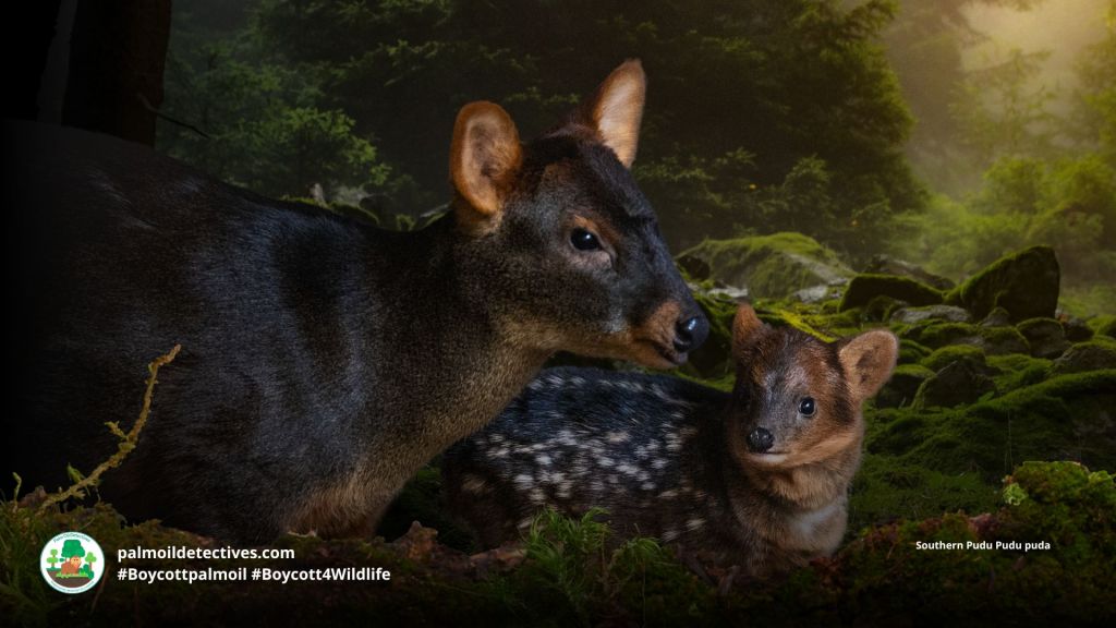 Mother and baby Southern Pudu Pudu in the rainforest